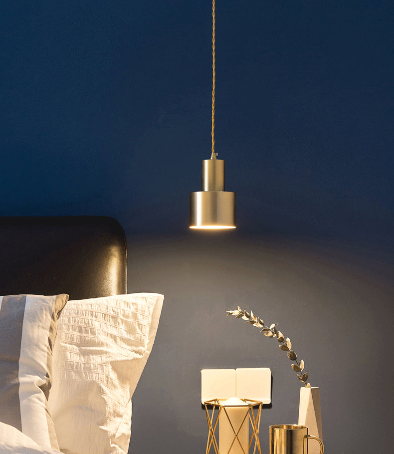Gold Cylindroid Pendant Light in Modern Creative Style Copper Indoor Hanging Lamp