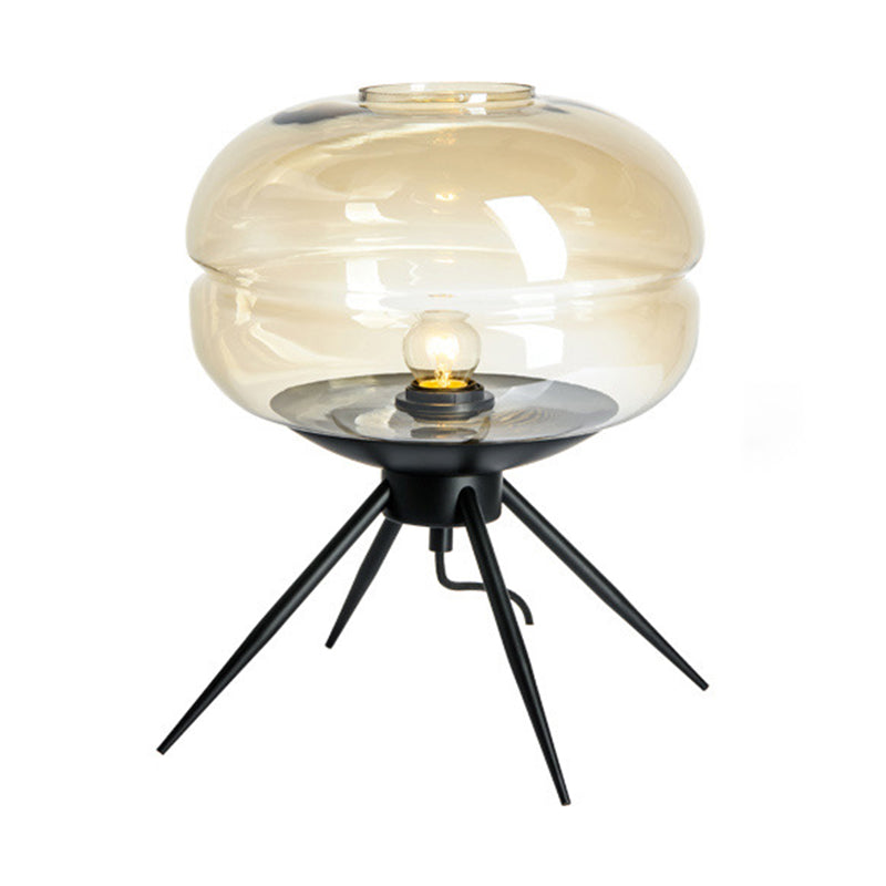 Lampada da tavolo singola Black Drum in stile moderno e creativo Lampada da tavolo in ferro battuto con paralume in vetro