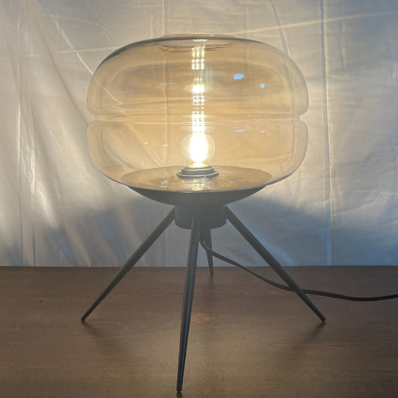 Lampada da tavolo singola Black Drum in stile moderno e creativo Lampada da tavolo in ferro battuto con paralume in vetro
