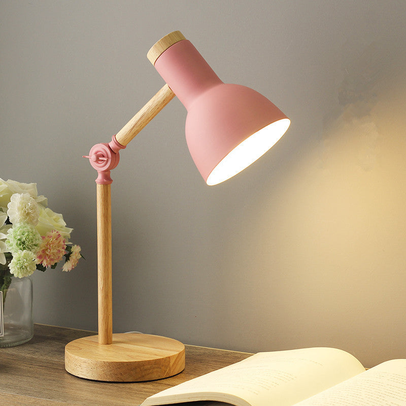 Lacquered Iron Adjustable Table Lamp in Modern Creative Style Wooden Dome Table Light for Bedroom
