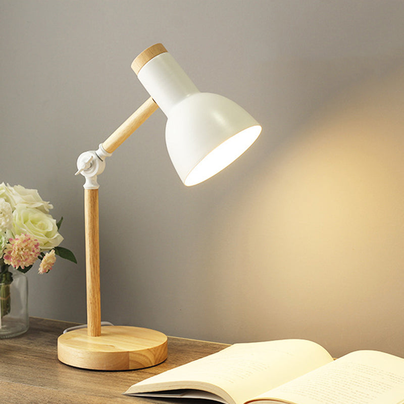 Lacquered Iron Adjustable Table Lamp in Modern Creative Style Wooden Dome Table Light for Bedroom