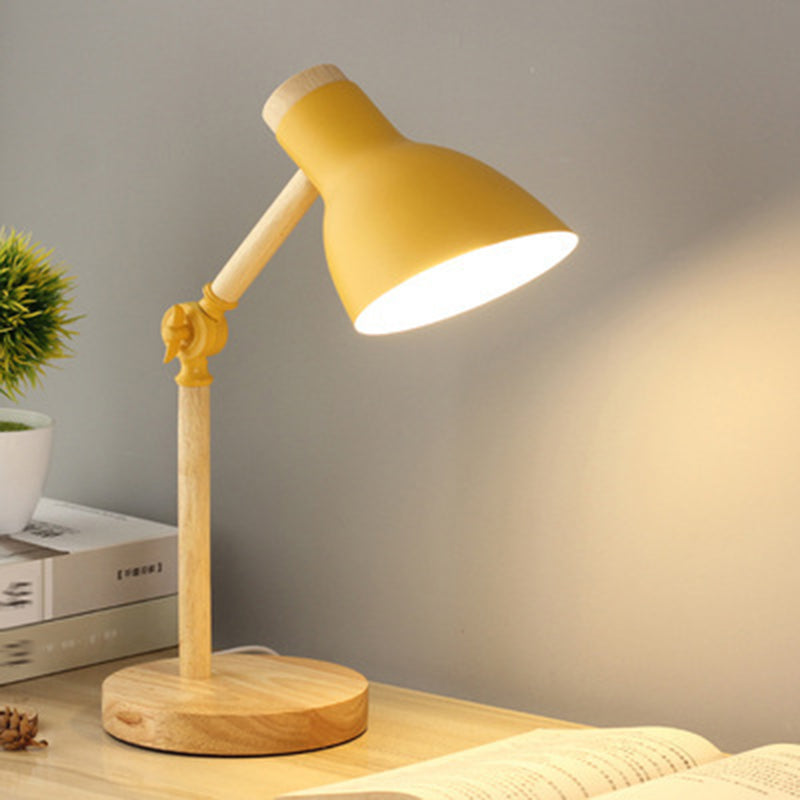 Lacquered Iron Adjustable Table Lamp in Modern Creative Style Wooden Dome Table Light for Bedroom