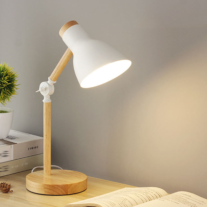 Lacquered Iron Adjustable Table Lamp in Modern Creative Style Wooden Dome Table Light for Bedroom