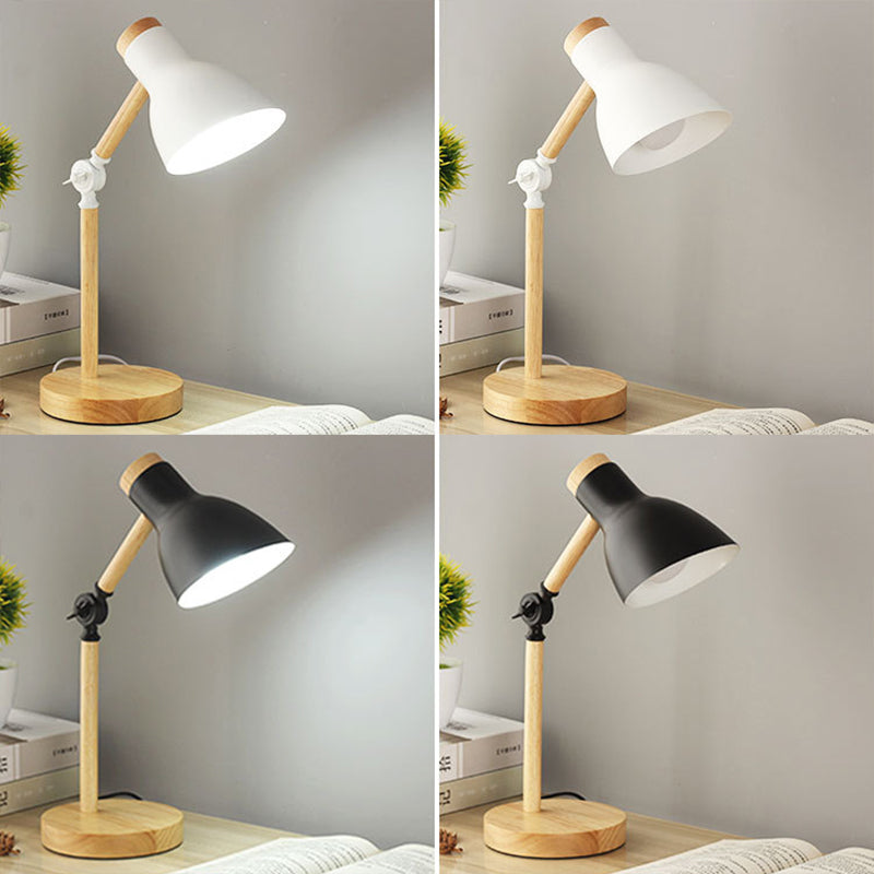 Lacquered Iron Adjustable Table Lamp in Modern Creative Style Wooden Dome Table Light for Bedroom