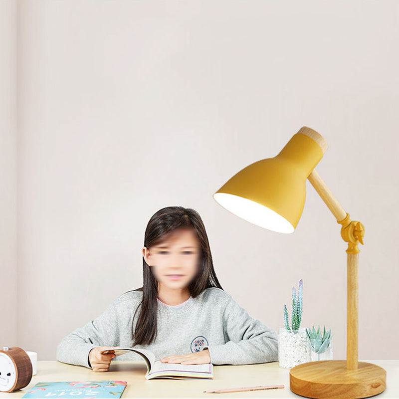 Lacquered Iron Adjustable Table Lamp in Modern Creative Style Wooden Dome Table Light for Bedroom