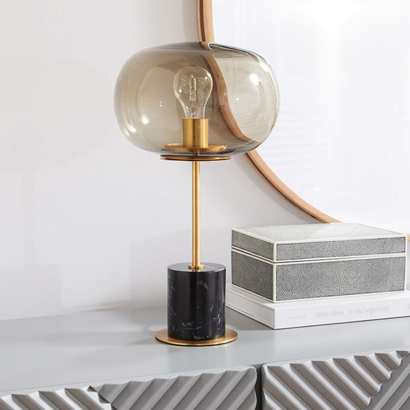 Marble Globe Table Lamp in Modern Luxury Style Electroplate Metal Table Light with Glass Shade