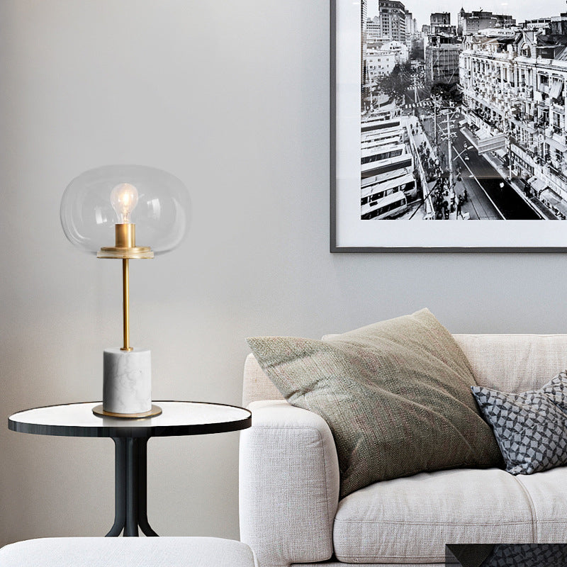 Marble Globe Table Lamp in Modern Luxury Style Electroplate Metal Table Light with Glass Shade