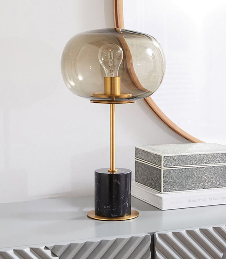 Marble Globe Table Lamp in Modern Luxury Style Electroplate Metal Table Light with Glass Shade