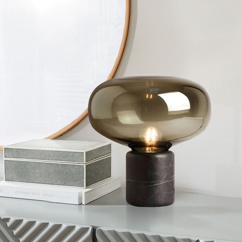 Modern Minimalist Table Lamp Marble Drum Indoor Table Light with Glass Shade