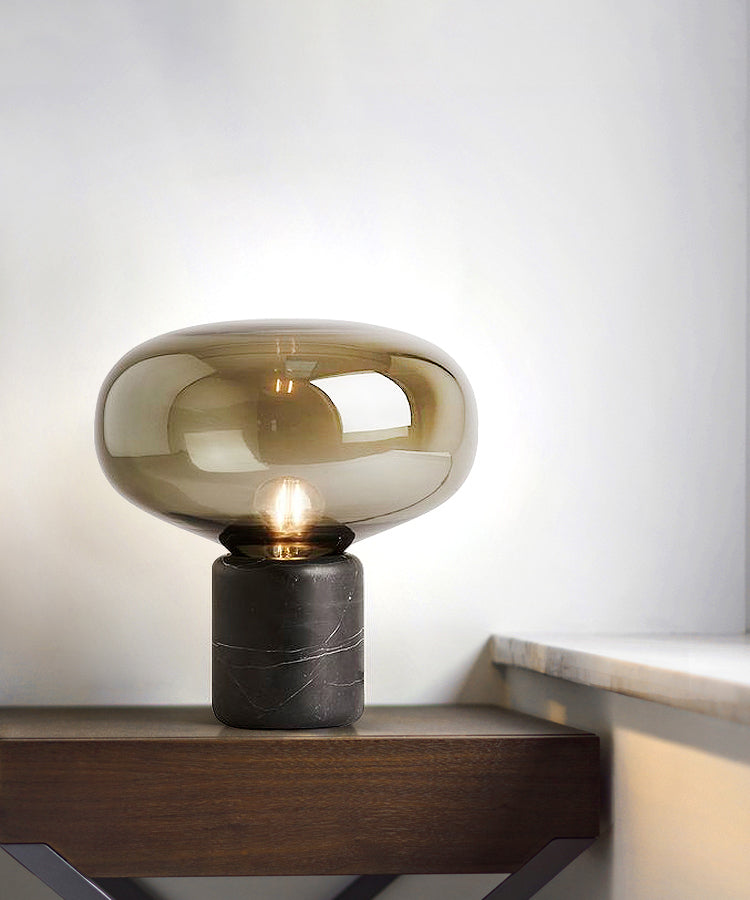 Modern Minimalist Table Lamp Marble Drum Indoor Table Light with Glass Shade