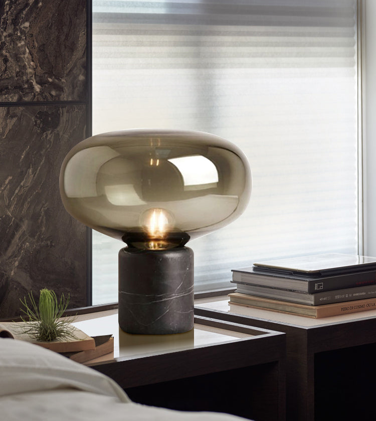 Modern Minimalist Table Lamp Marble Drum Indoor Table Light with Glass Shade