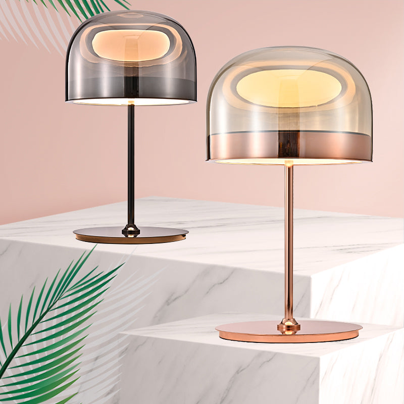 Modern Artistic LED Table Lamp Electroplate Metal Dome Table Light with Glass Shade