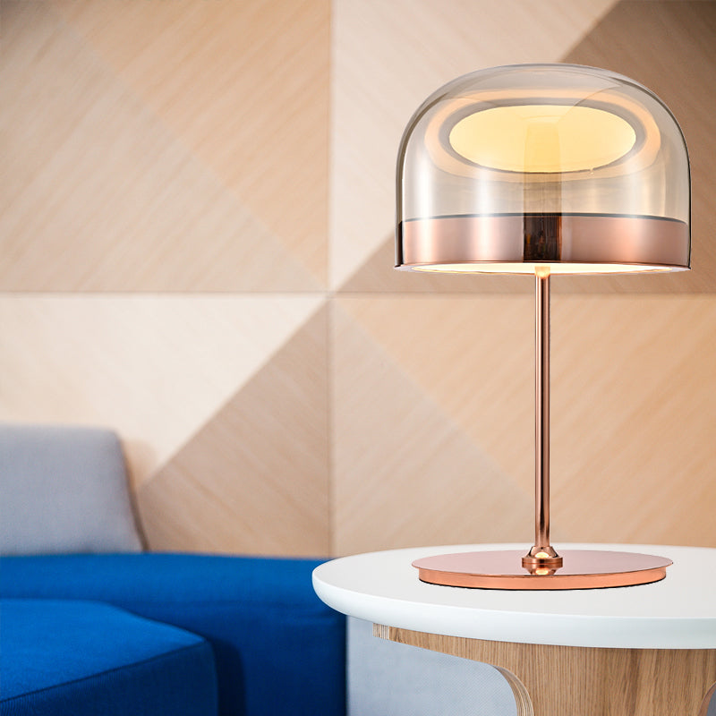 Modern Artistic LED Table Lamp Electroplate Metal Dome Table Light with Glass Shade