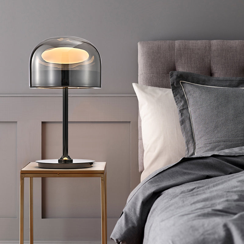 Modern Artistic LED Table Lamp Electroplate Metal Dome Table Light with Glass Shade