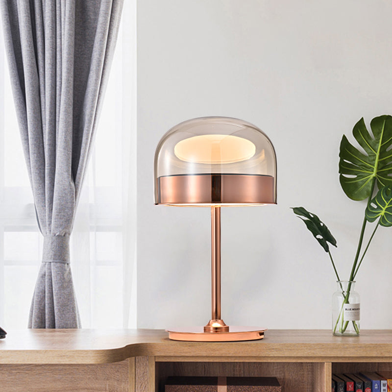 Modern Artistic LED Table Lamp Electroplate Metal Dome Table Light with Glass Shade