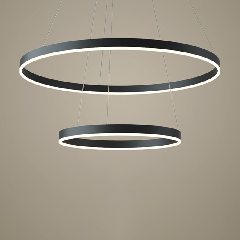 Lustre noir moderne plusieurs anneaux de plafond pendentif en métal léger en métal