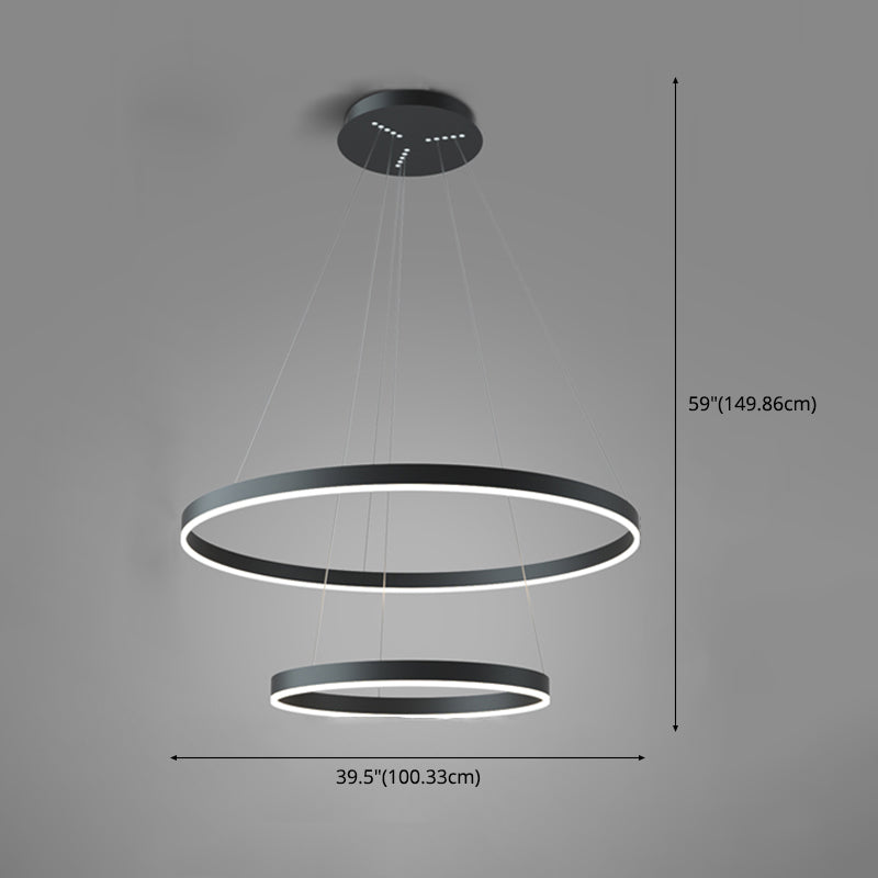 Lustre noir moderne plusieurs anneaux de plafond pendentif en métal léger en métal