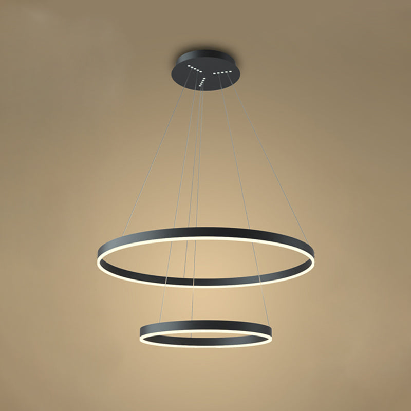 Lustre noir moderne plusieurs anneaux de plafond pendentif en métal léger en métal