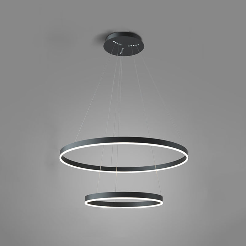 Lustre noir moderne plusieurs anneaux de plafond pendentif en métal léger en métal