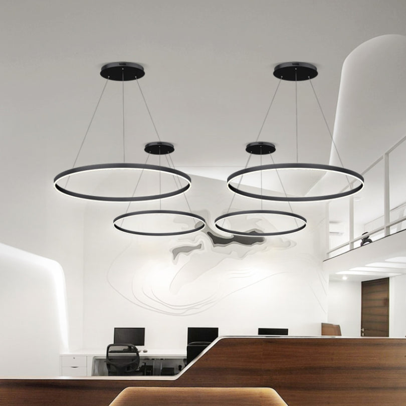 Lustre noir moderne plusieurs anneaux de plafond pendentif en métal léger en métal