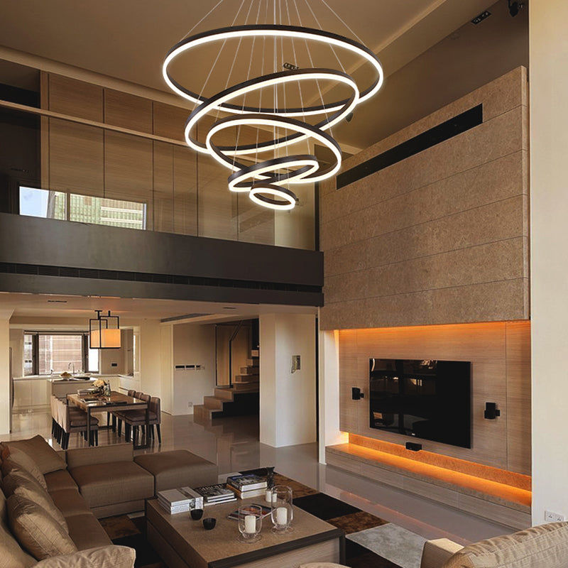 Modern Black Chandelier Multiple Rings Pendant Lighting Metal Chandelier