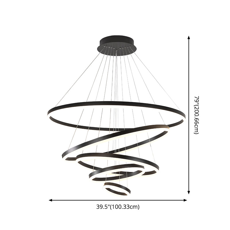 Modern Black Chandelier Multiple Rings Pendant Lighting Metal Chandelier