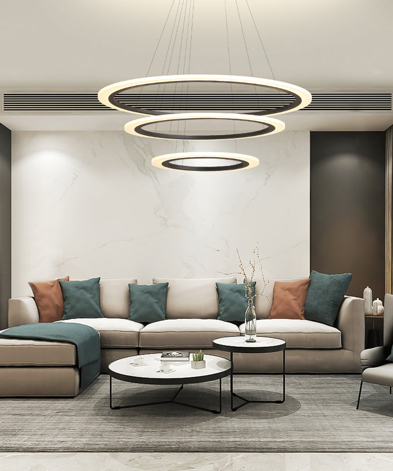 Large Modern Chandelier Multiple Rings Hanging Light Fixtures Metal Chandelier