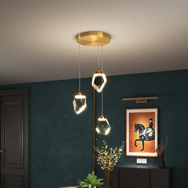 Modern Luxury LED Pendant Light Copper Geometric Hanging Lamp with Crystal Shade