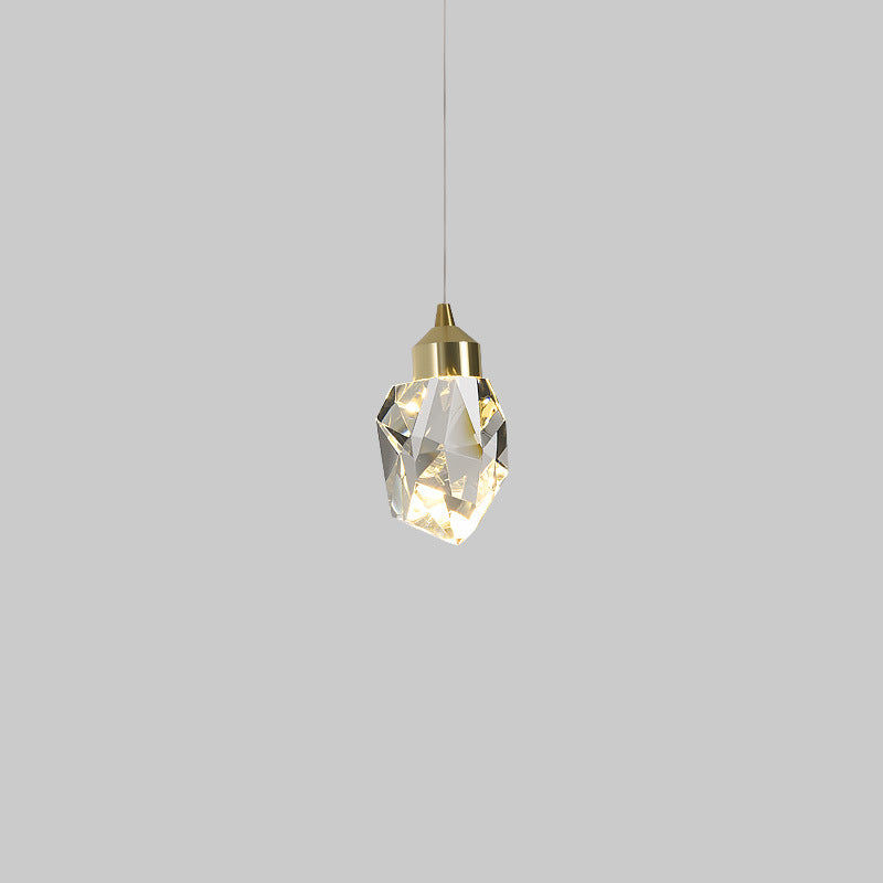 Modern Luxury LED Pendant Light Copper Geometric Hanging Lamp with Crystal Shade
