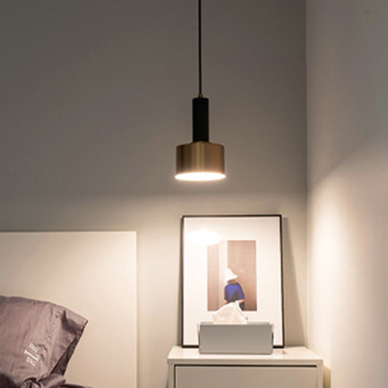 Modern Luxury Single Pendant Light Wrought Iron Cylindrical Hanging Lamp for Bedroom