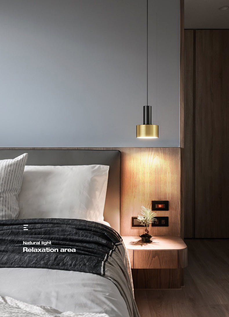 Modern Luxury Single Pendant Light Wrought Iron Cylindrical Hanging Lamp for Bedroom