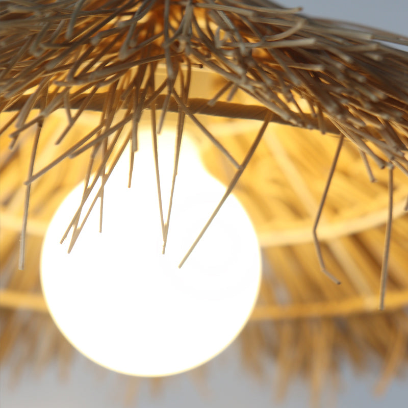 1-Light Bamboo Suspended Lighting Fixture Pendant Light Kit for Dining Room