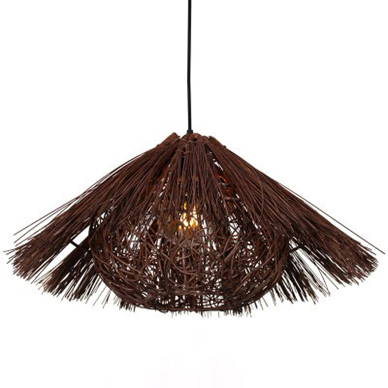 1-Light Bamboo Suspended Lighting Fixture Pendant Light Kit for Dining Room