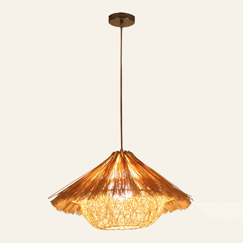 1-Light Bamboo Suspended Lighting Fixture Pendant Light Kit for Dining Room