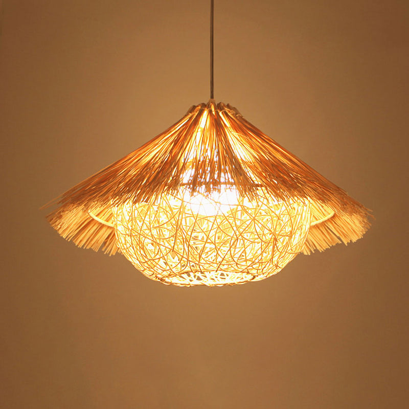 1-Light Bamboo Suspended Lighting Fixture Pendant Light Kit for Dining Room