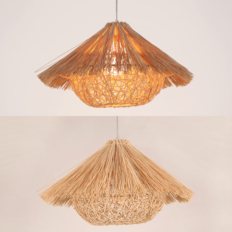 1-Light Bamboo Suspended Lighting Fixture Pendant Light Kit for Dining Room