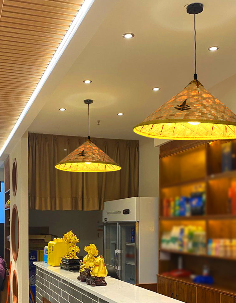 1-Light Bamboo Suspended Lighting Fixture Asia Pendant Light Kit for Home-stay