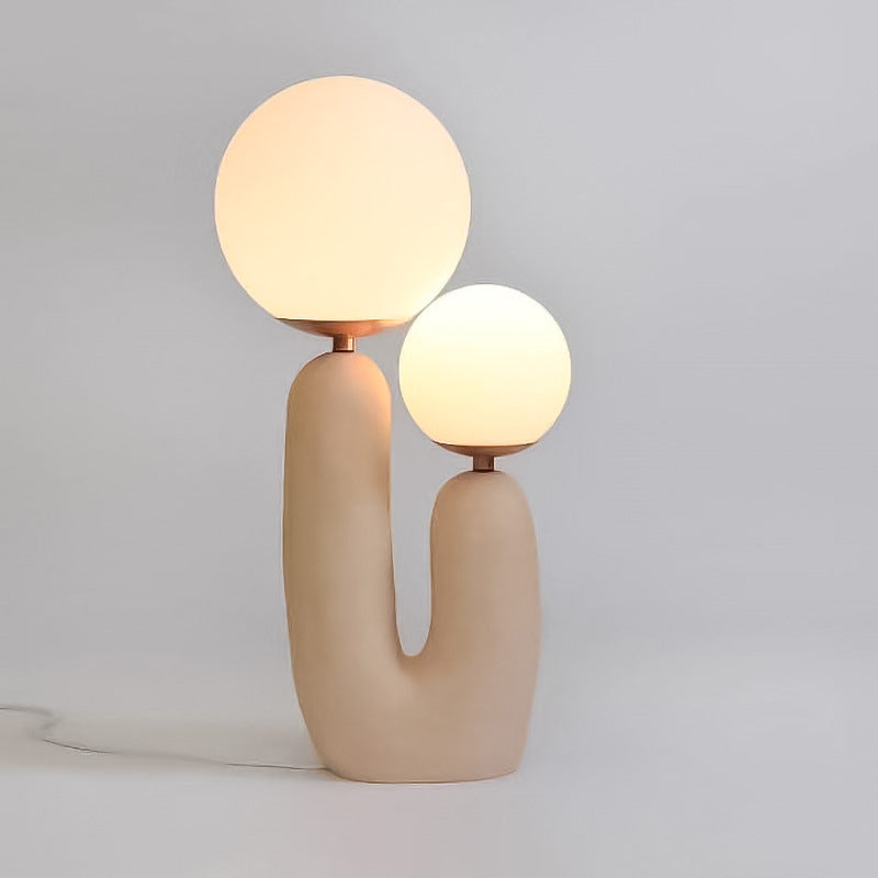 Lumière de table rose à 2 lumières dans la lampe de table en résine laquée de style créatif moderne avec nuance de verre globe