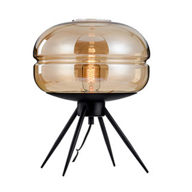 Black Drum Indoor Table Lamp in Modern Creative Style Wrought Iron Table Light with Glass Shade