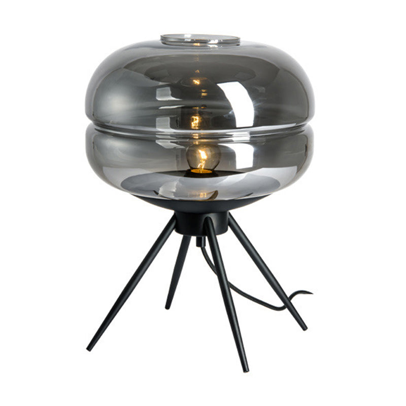 Black Drum Indoor Table Lamp in Modern Creative Style Wrought Iron Table Light with Glass Shade