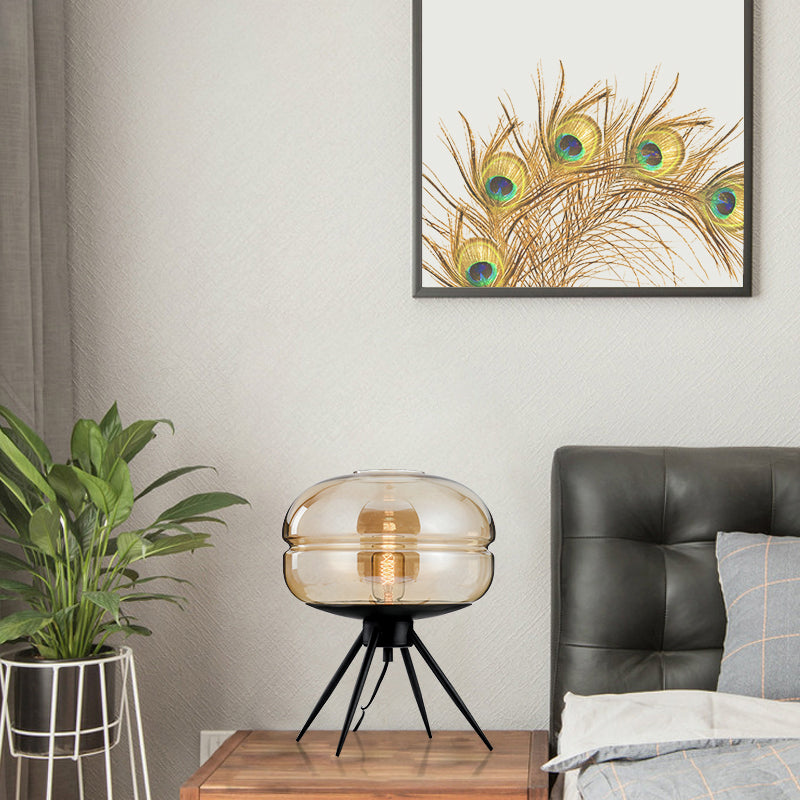 Black Drum Indoor Table Lamp in Modern Creative Style Wrought Iron Table Light with Glass Shade