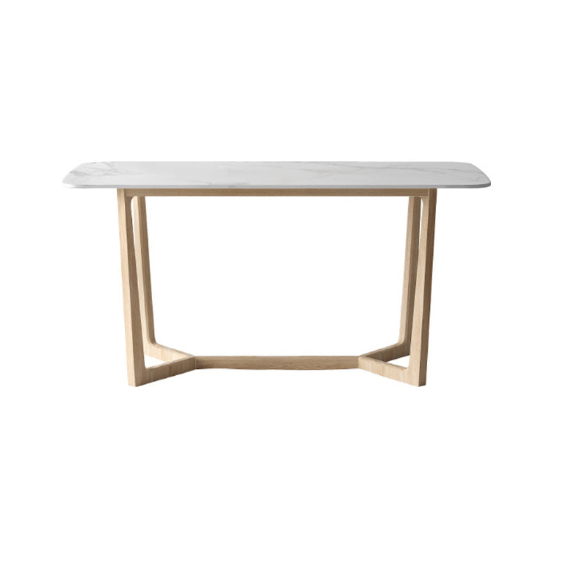 Contemporary Dining Table Set with Solid Wood Table and PU Leather Chairs