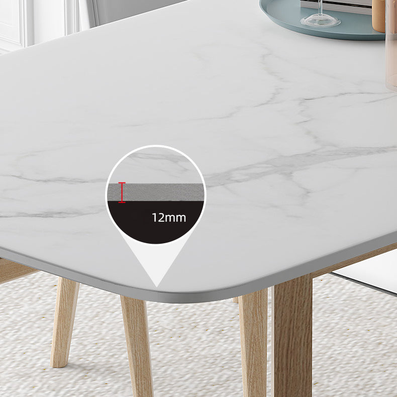 Contemporary Dining Table Set with Solid Wood Table and PU Leather Chairs