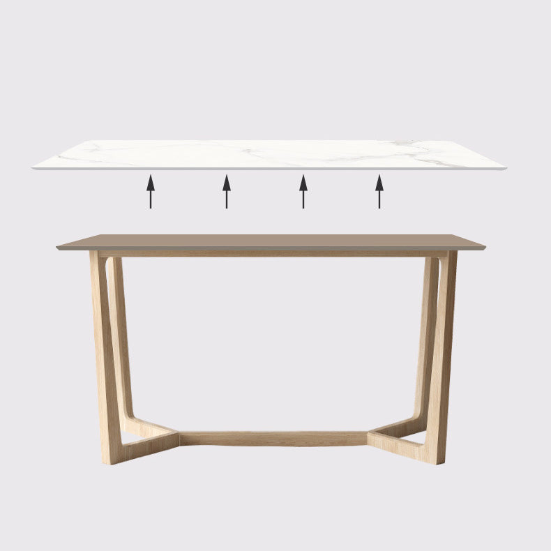 Contemporary Dining Table Set with Solid Wood Table and PU Leather Chairs