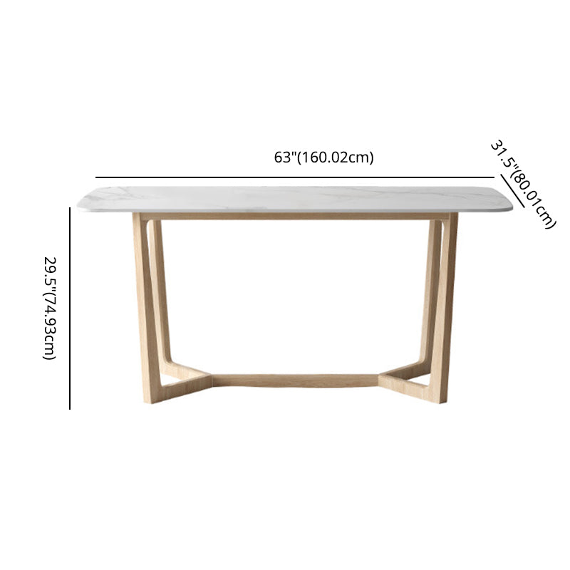 Contemporary Dining Table Set with Solid Wood Table and PU Leather Chairs
