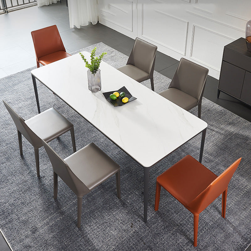 Minimalist Style Dining Table Set with Sintered Stone Table and PU Chairs