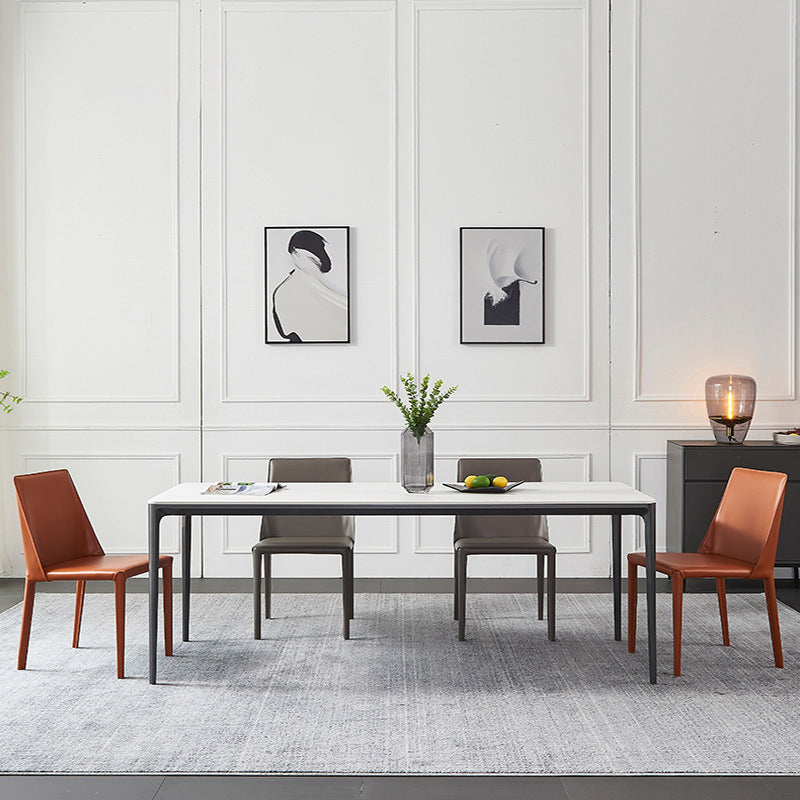 Minimalist Style Dining Table Set with Sintered Stone Table and PU Chairs