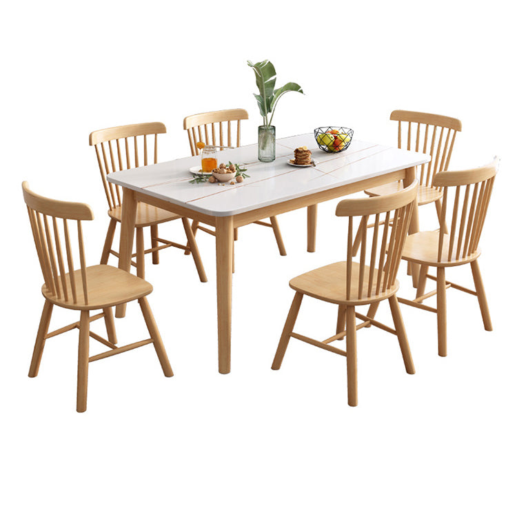 Modern Sintered Stone Dining Table Set for 4/6 Dining Set with Rectangle Table and Windsor Chairs