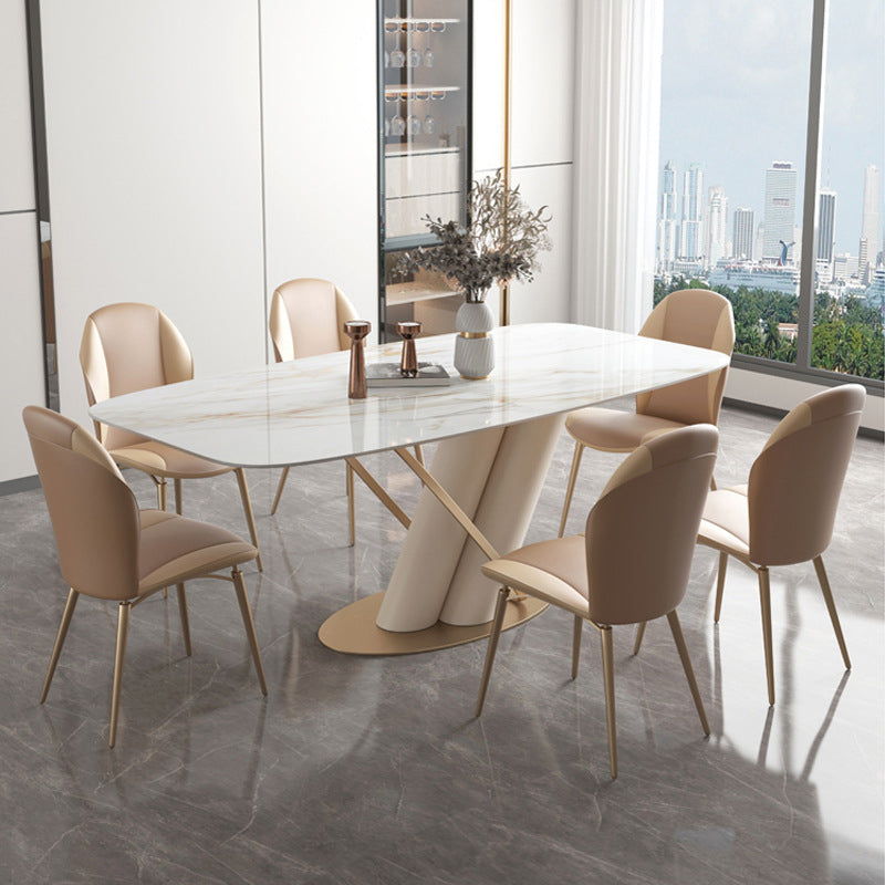 Minimalist Rectangle Dining Set for 4/6 with Glod Chairs Sintered Stone Dining Table with Metal Base