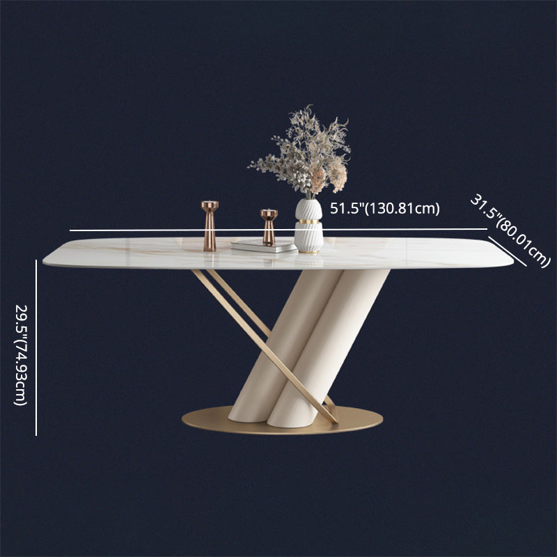 Minimalist Rectangle Dining Set for 4/6 with Glod Chairs Sintered Stone Dining Table with Metal Base